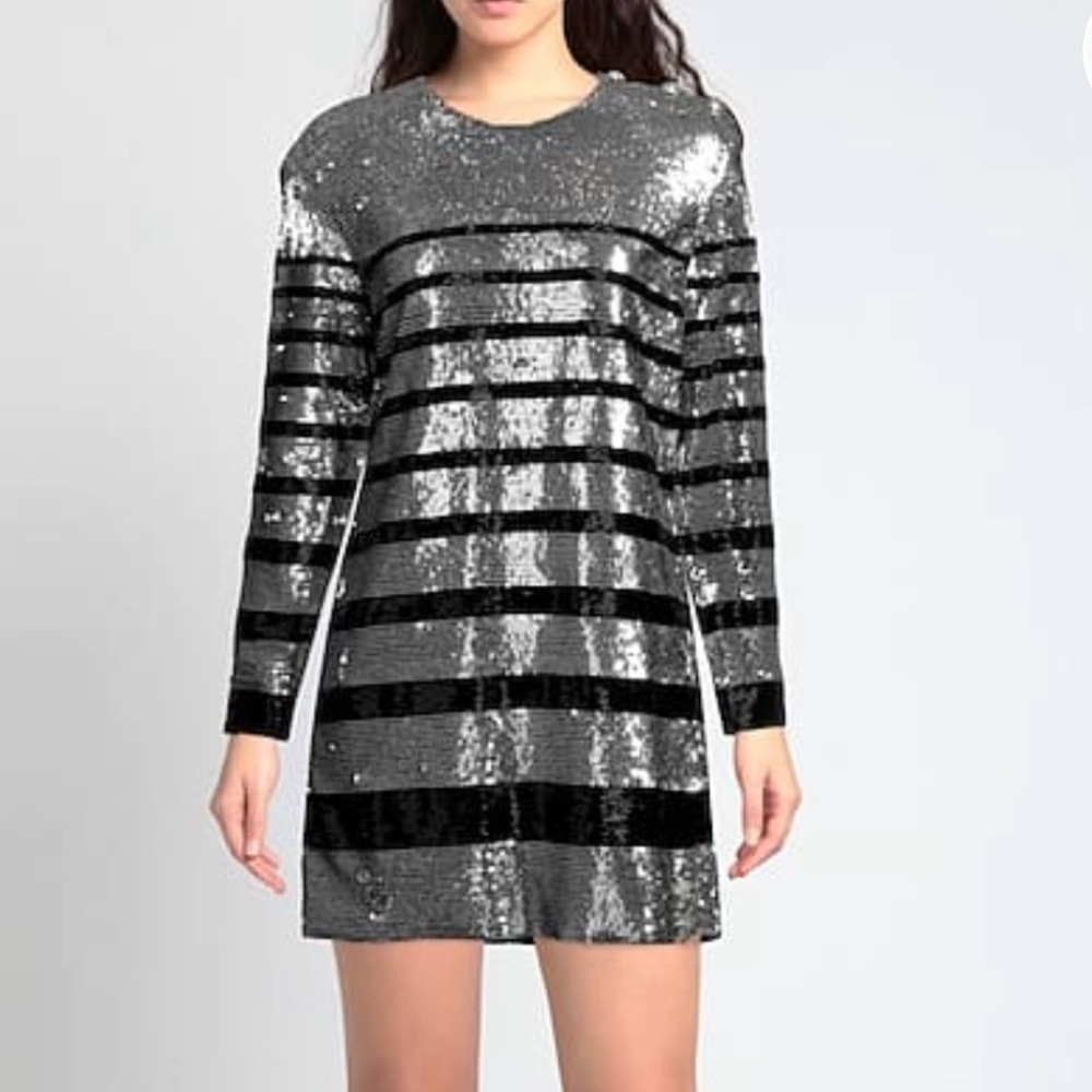 Balmain Black and Silver Sequin Stripe Mini Dress